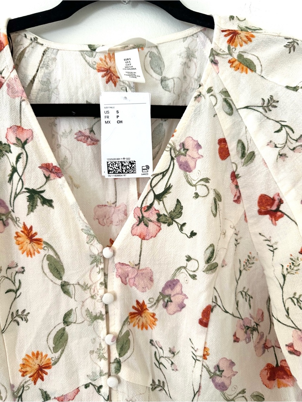 H&M Cream Floral Midi Dress with Green & Orange Print size S - Picture 4 of 8
